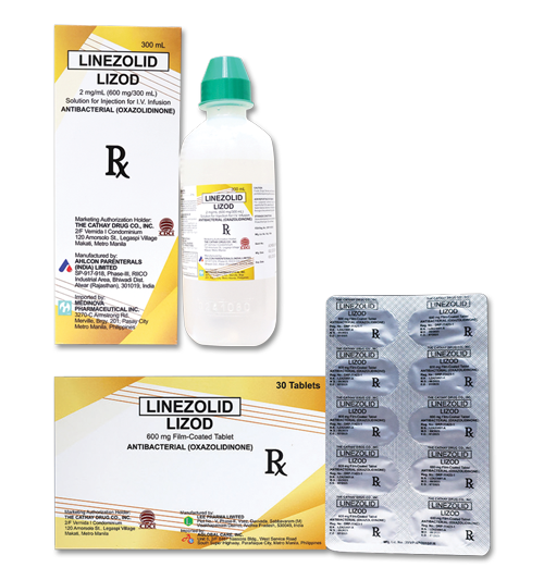 Film-coated tab 600 mg and Soln for inj for IV infusion 2 mg/mL x 300 mL